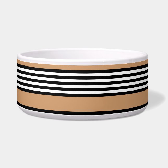 Black and white five stripe pattern with tan bowl (Front)