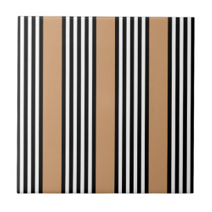 Black and white five stripe pattern with tan ceramic tile