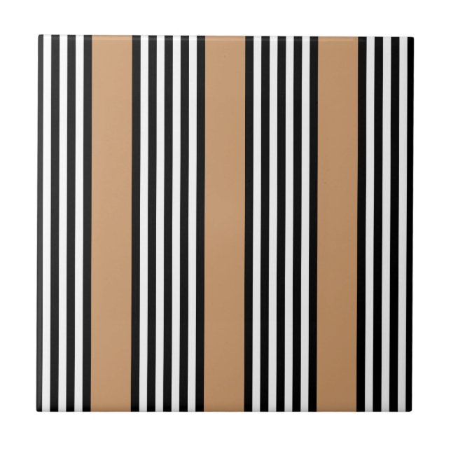 Black and white five stripe pattern with tan ceramic tile (Front)