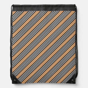 Black and white five stripe pattern with tan drawstring bag