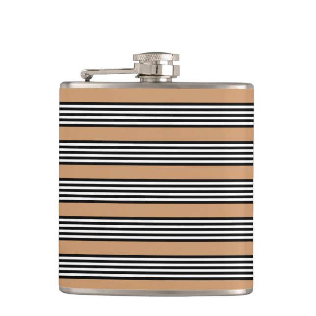 Black and white five stripe pattern with tan flask (Front)