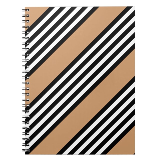 Black and white five stripe pattern with tan notebook (Front)