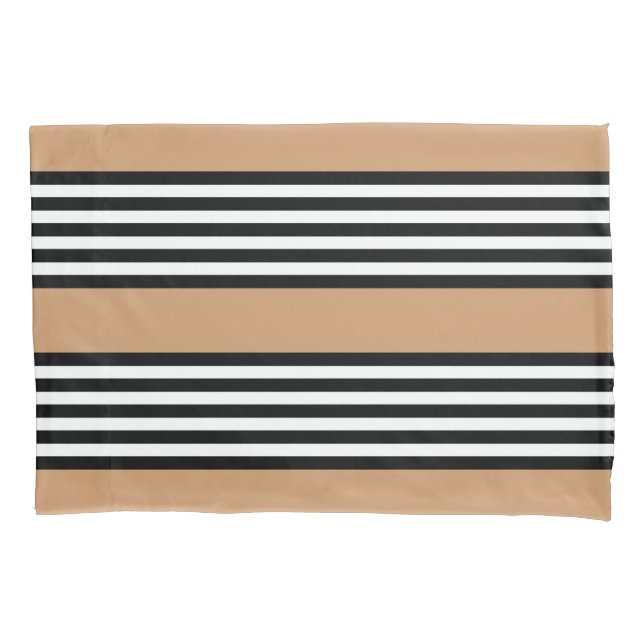 Black and white five stripe pattern with tan pillow case (Front)