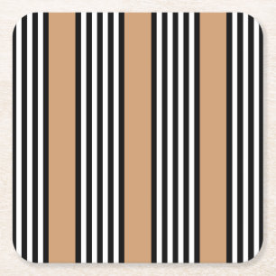 Black and white five stripe pattern with tan square paper coaster