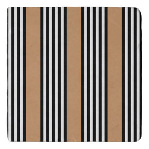 Black and white five stripe pattern with tan trivet