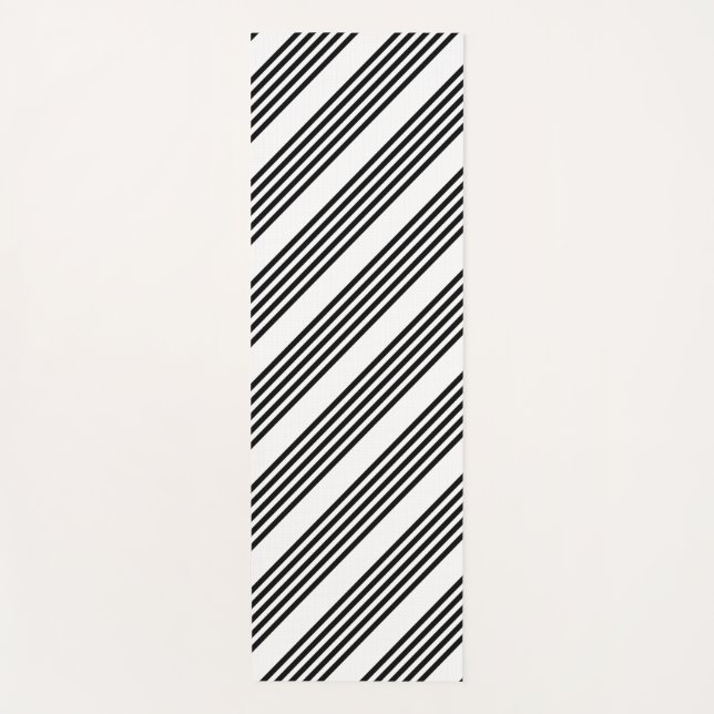 Black and white five stripe pattern yoga mat (Front)