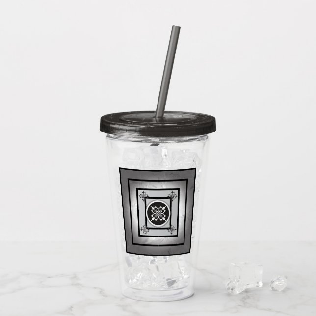 Black and white Five Suns design Acrylic Tumbler (Back Ice)