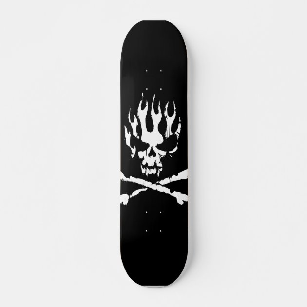 black and white flame skull skate board | Zazzle
