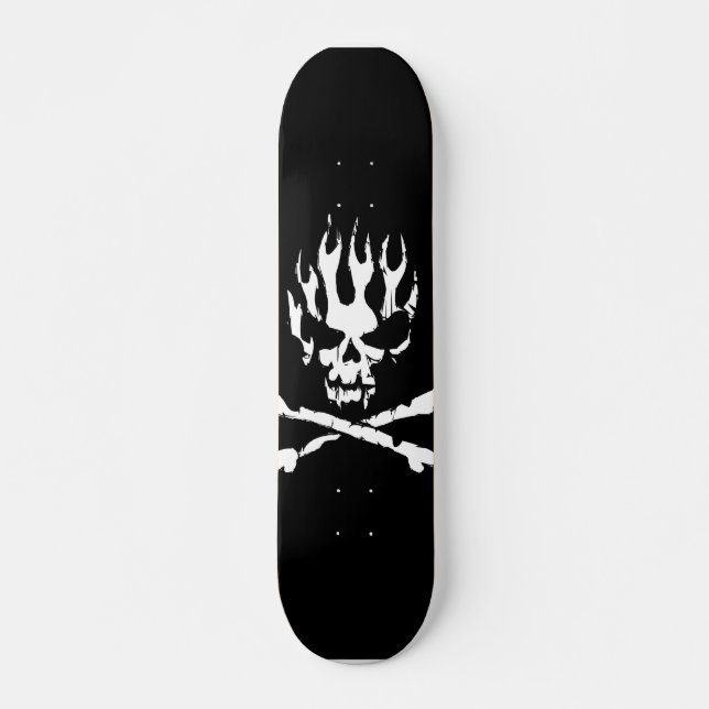 black and white flame skull skate board (Front)