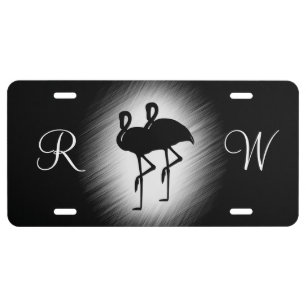 Black and White Flamingo License Plate