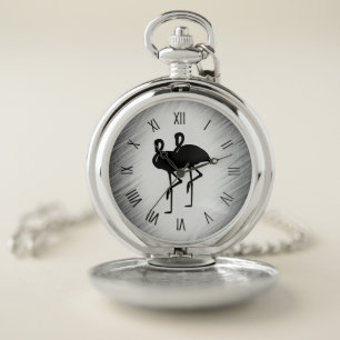 Black and White Flamingo Pocket Watch