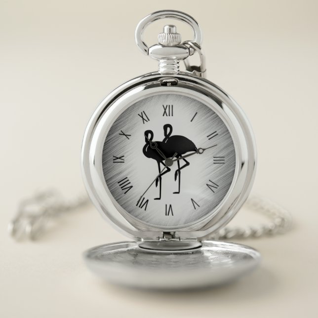 Black and White Flamingo Pocket Watch (Inside)