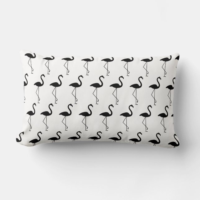 Black and White Flamingos Lumbar Pillow (Front)