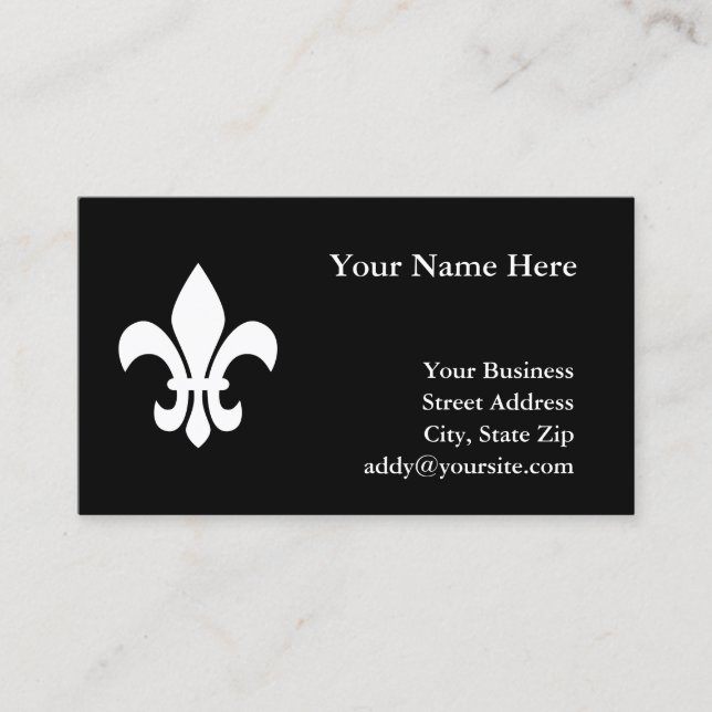 Black and White Fleur de Lis Business Card (Front)
