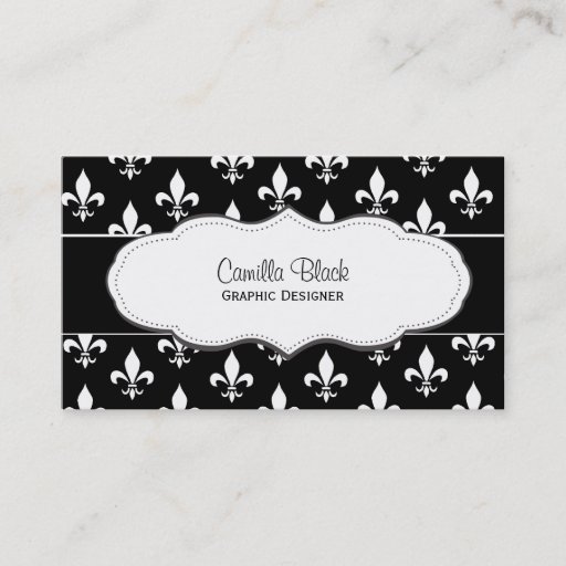 Customizable Black and White Fleur de Lis business cards