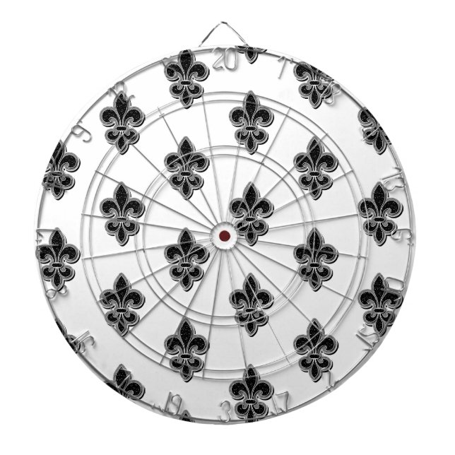 Black and White Fleur De Lis  Dart Board (Front)