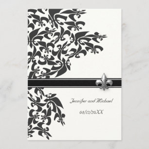 Black and White Fleur de Lis Design Wedding Invite