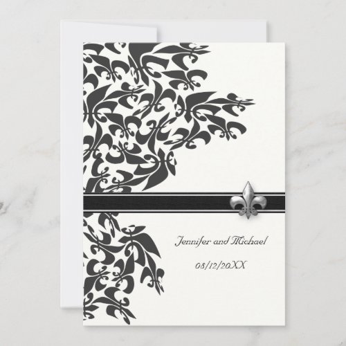 Black and White Fleur de Lis Design Wedding Invite