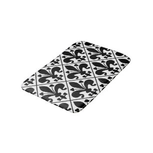 Black and White Fleur de Lis French Classic Bathroom Mat