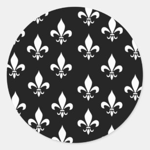 Black and White Fleur de Lis Pattern Classic Round Sticker