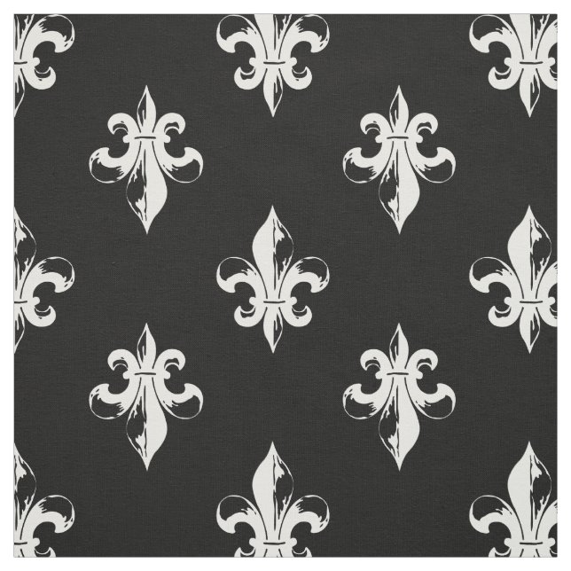 Black and White Fleur De Lis Pattern Fabric (Swatch)