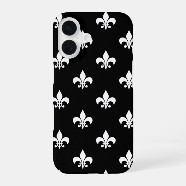 Black and White Fleur de Lis Pattern Iphone Case (Back)