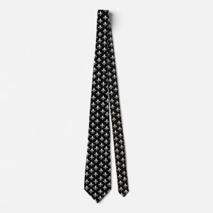 Black and White Fleur de Lis Pattern Neck Tie