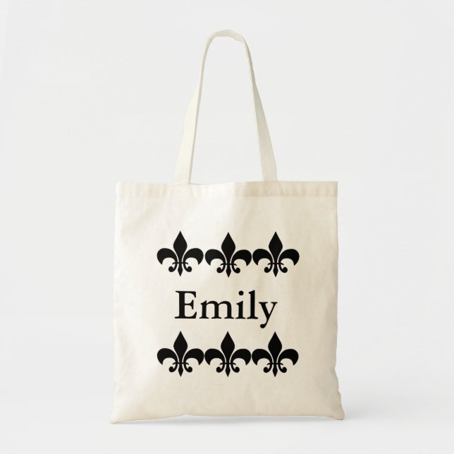 Black and White Fleur De Lis Personalized Tote (Front)