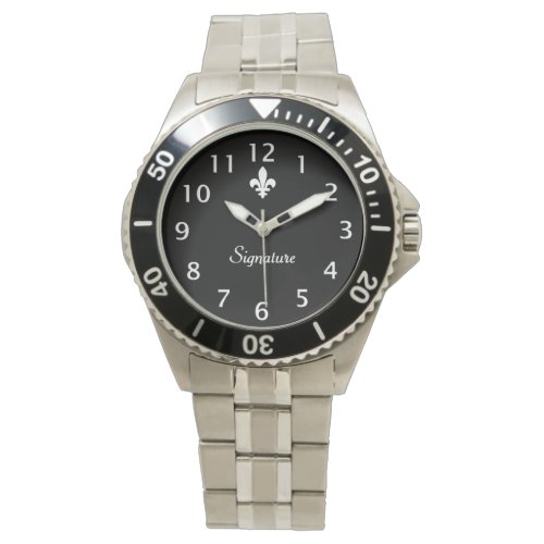 Black and White Fleur de Lis Signature Watch