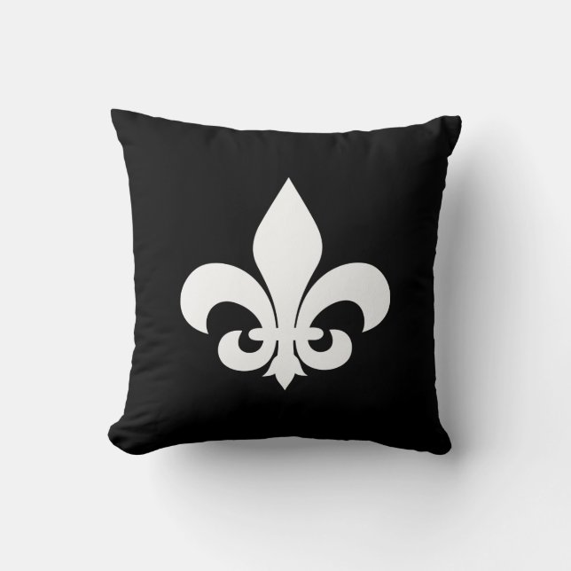 Black and White Fleur de Lis Throw Pillow (Front)