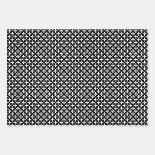 Black and White Fleur De Lis Vintage Tile Pattern Wrapping Paper Sheets