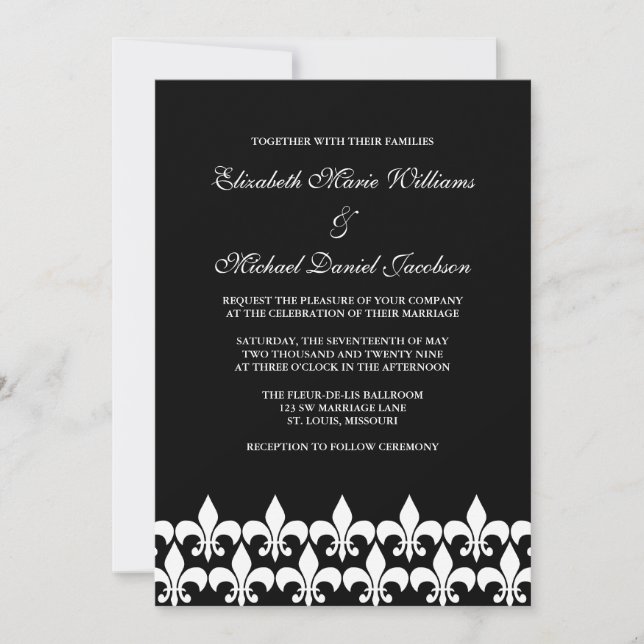 Black and White Fleur de Lis Wedding Invitation (Front)