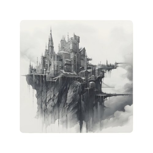 Black And White Floating Castle  Metal Print