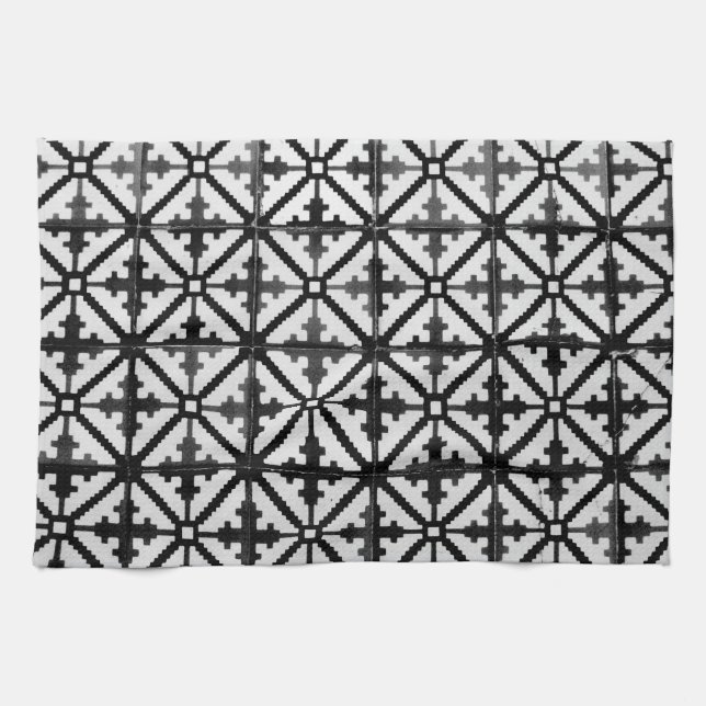 Black and White Floor Tile Pattern Kitchen Towel (Horizontal)