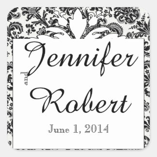 Black and White Flora Damask Wedding Envelope Seal
