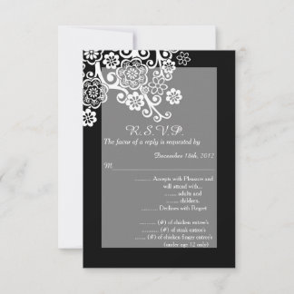 Black and White Floral 3.5x5 R.S.V.P. Reply Card