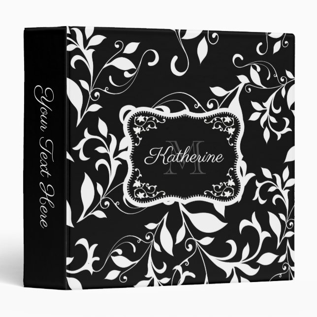 Black and White Floral 3 Ring Binder (Front/Spine)