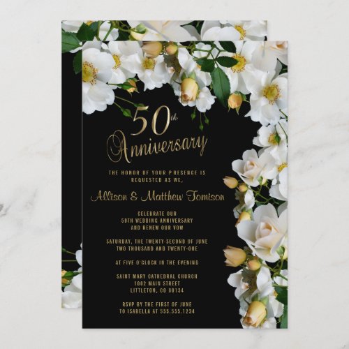 Black and White Floral 50th Anniversary Invitation