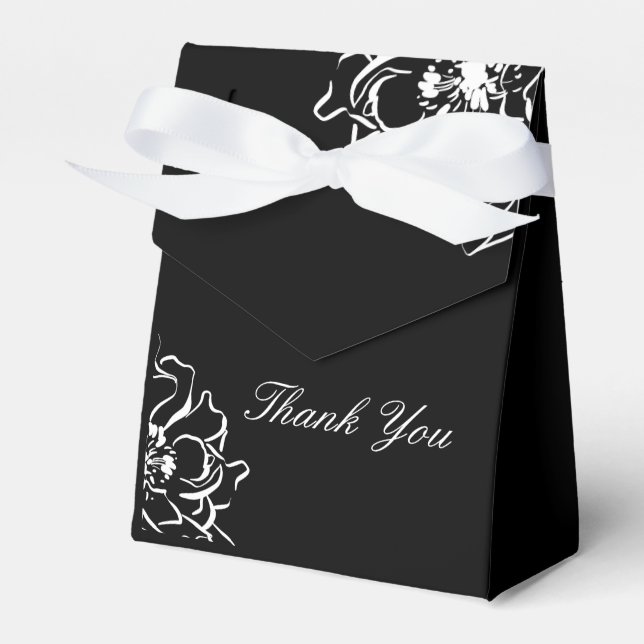 Black and White Floral 50th Birthday Favor Boxes (Front Side)