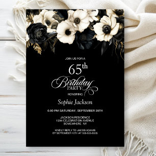 Black and White Floral 65th Birthday Party Invitation