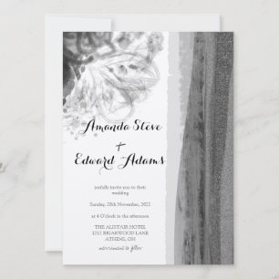 Black and White Floral Abstract Wedding Invitation