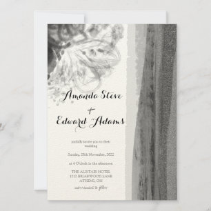 Black and White Floral Abstract Wedding Invitation