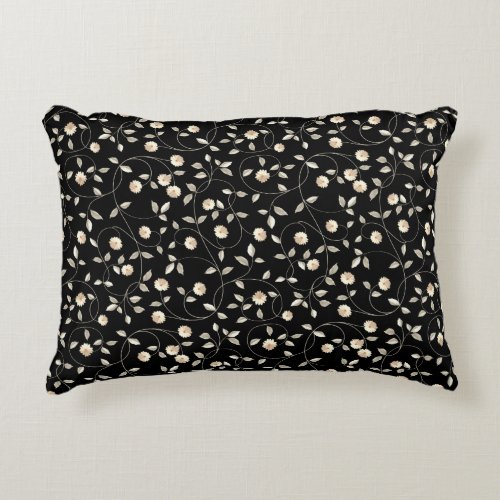 Black and White Floral Accent Pillow