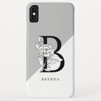 Black And White Floral Alphabet Monogram iPhone XS Max Case