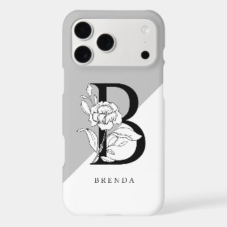 Black And White Floral Alphabet Monogram iPhone 17 Pro Max Case