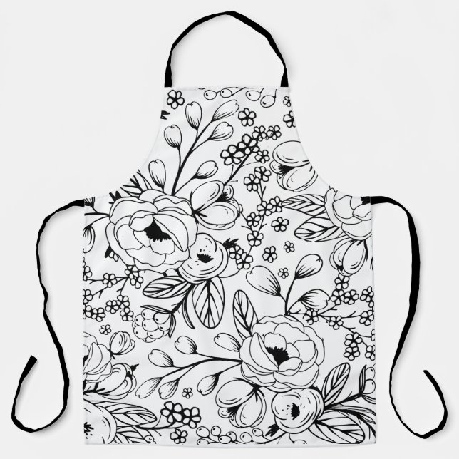 Black and White Floral Apron (Front)