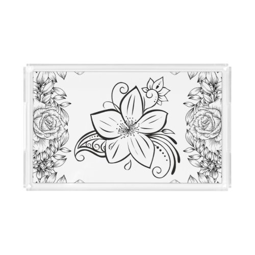 Black and White Floral Art Monochrome Beauty Acrylic Tray