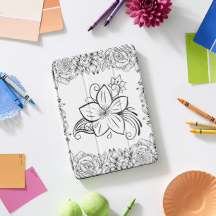 Black and White Floral Art, Monochrome Beauty iPad Pro Cover