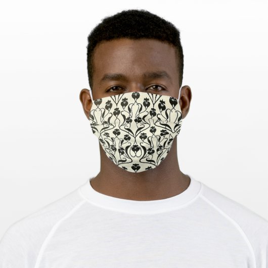 Black and White Floral Art Nouveau Adult Cloth Face Mask (Worn)
