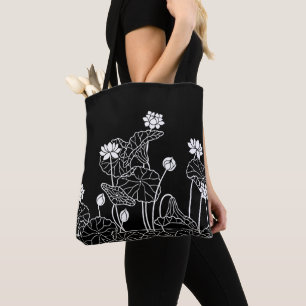Black and White Floral Art Tote Bag